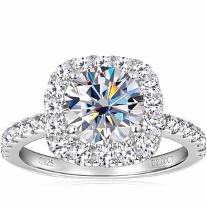 Sterling Silver White Halo Round Cut Engagement Ring